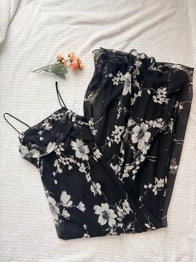 NWOT Caché Vintage Y2K Floral Silk Feel Chiffon Maxi Gown Dress Rhinestone 4